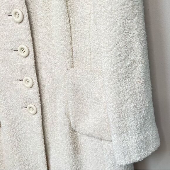 KASPER Rare Wool Blend Boucle Ivory Single Breasted Trench Overcoat Jacket SZ 14 - Picture 3 of 16